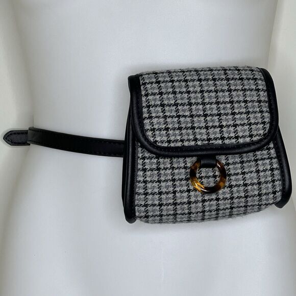 Urban Outfitters Structured Mini Belt Bag Plaid Check Black Grey Travel Casual - Picture 1 of 11